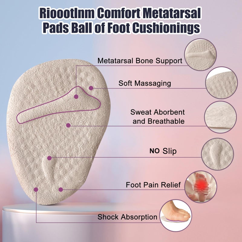 Riootlnm Metatarsal Pads  Ball of Foot Cushions  Heel Pads Inserts for Too Big Shoes  Reduce Foot Pain  No Slip Heel Grips Liners for Loose Shoes  Blisters (Beige) - Image 2